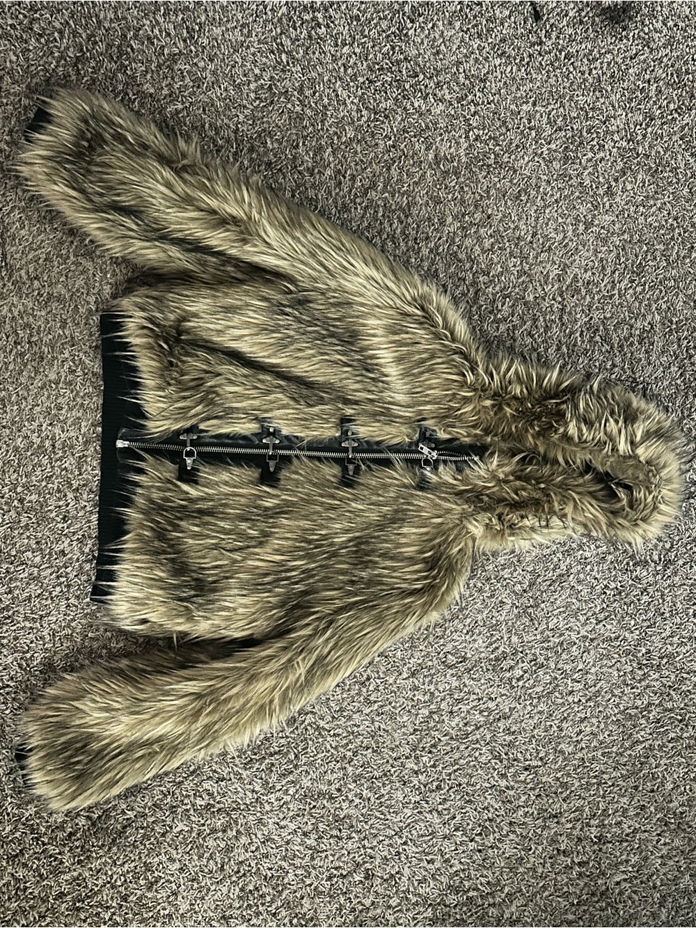 Jaded London Faux Fur Teddy Jacket in Brown with Black Trim size L